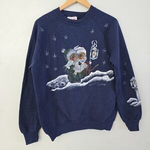Vtg 90s Sweatshirt Christmas Mouse Mice Chipmunks Caroling Snow Lantern Large